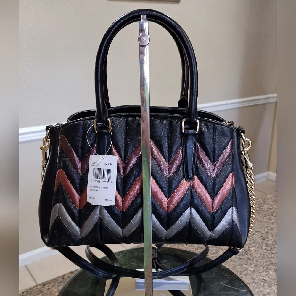 NWT Coach leather Sage  Carry-all quilted metallic chevron
